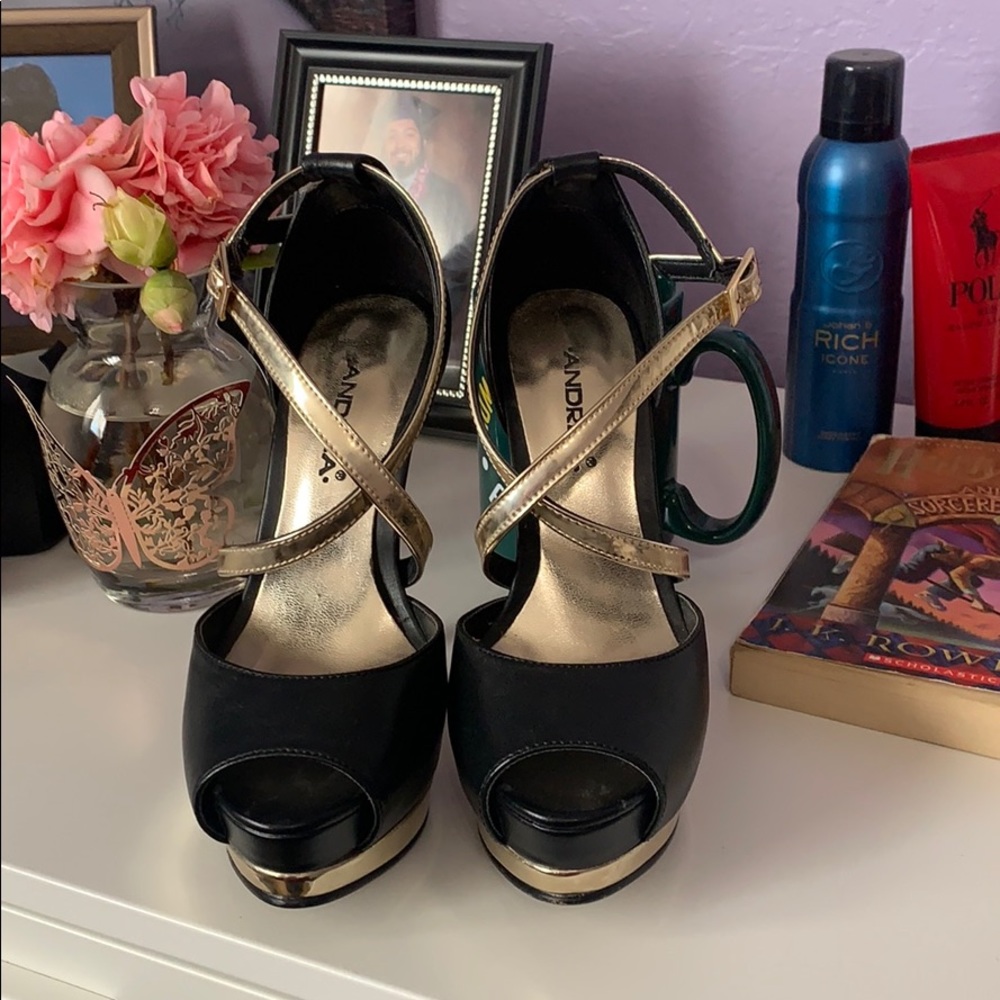 Black and Gold stiletto sandals